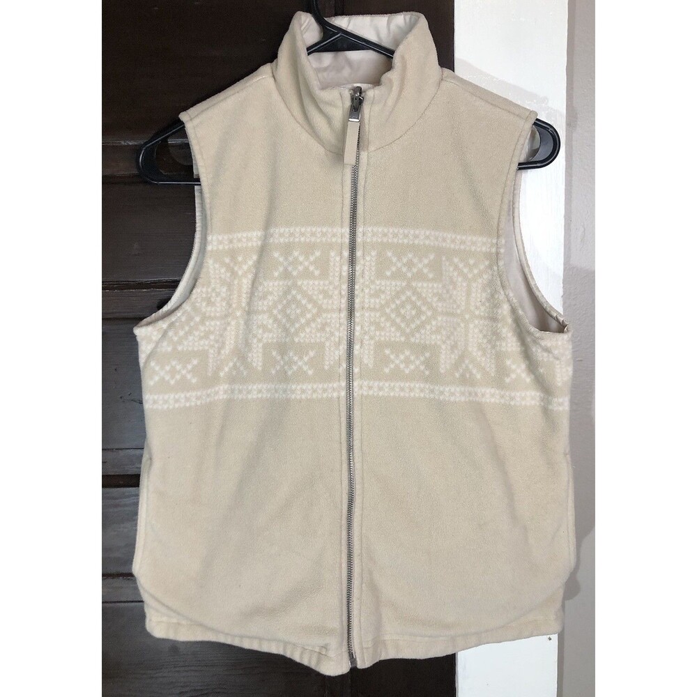 LRL Ralph Lauren Reversible Fleece High Neck Vest Snow Flake Cream Sz S Holiday